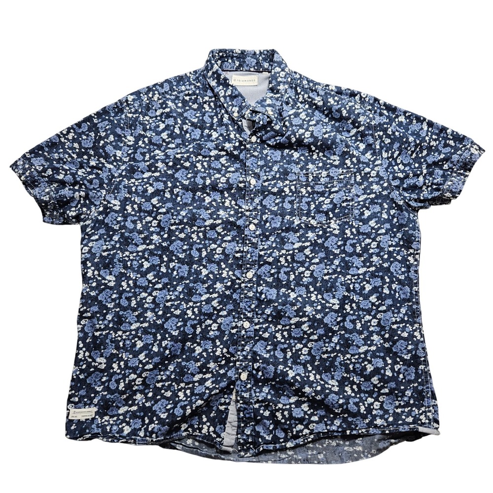 7 Diamonds Mens 3XL Blue Floral Rose Print Short Sleeve Button Down Shirt